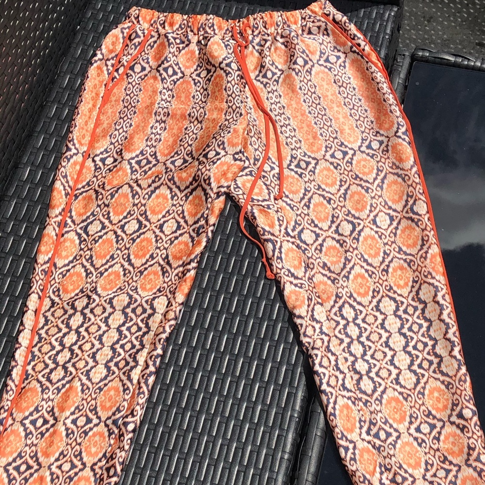 BCBG orange and blue satin pants/ joggers